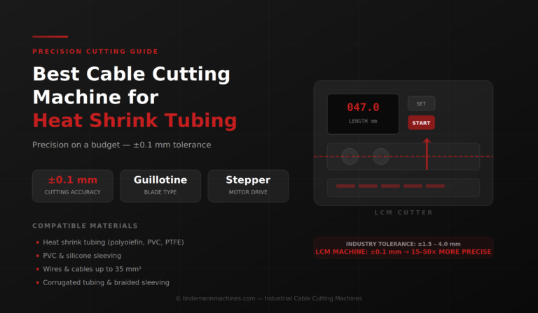 Cable cutting machine for heat shrink tubing — ±0.1 mm precision, guillotine blade, stepper motor